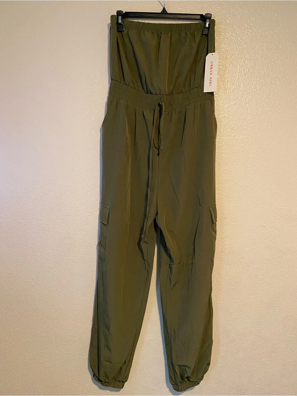 Urban Girl Strapless Olive Wide-Leg Cargo Jumpsuit Size M - Picture 3 of 11